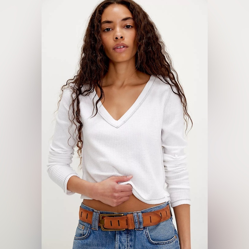 Care FP Manchester Long Sleeve Free People Waffle Knit Thermal Crop Top